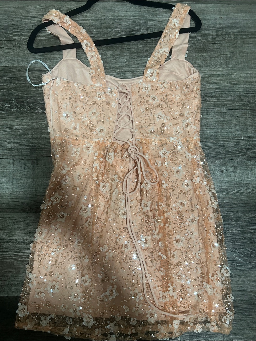 Lulus Dazzling Forever Peach Pink Sequin Beaded Bodycon Mini Dress - Size L - Picture 3 of 3